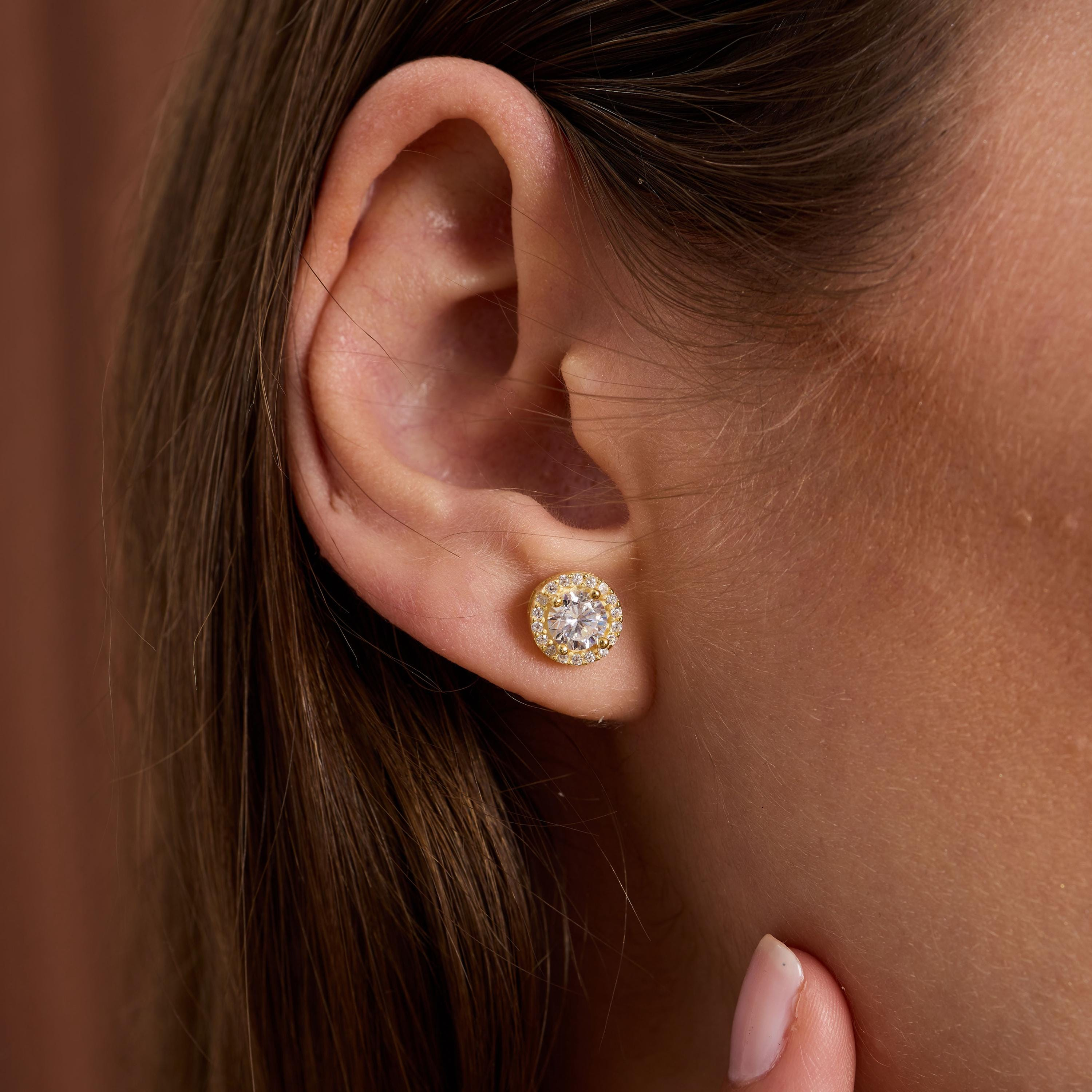 Round Crystal Halo Stud Earrings