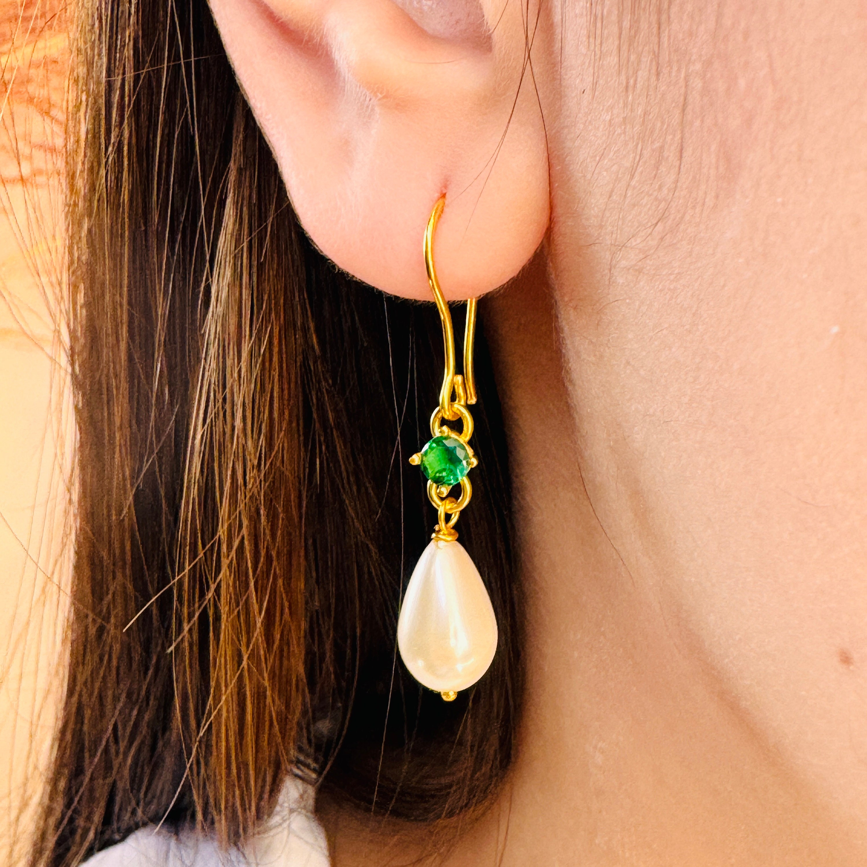 Green Crystal Pearl-Style Drop Earrings
