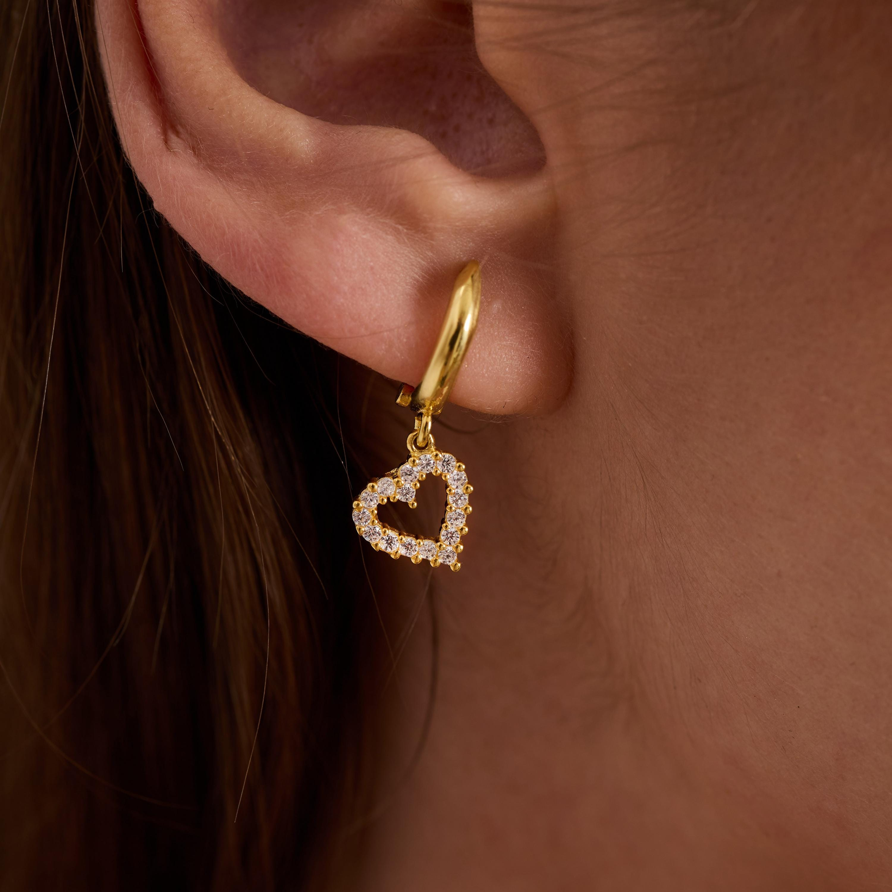 Heart Crystal Huggie Drop Earrings