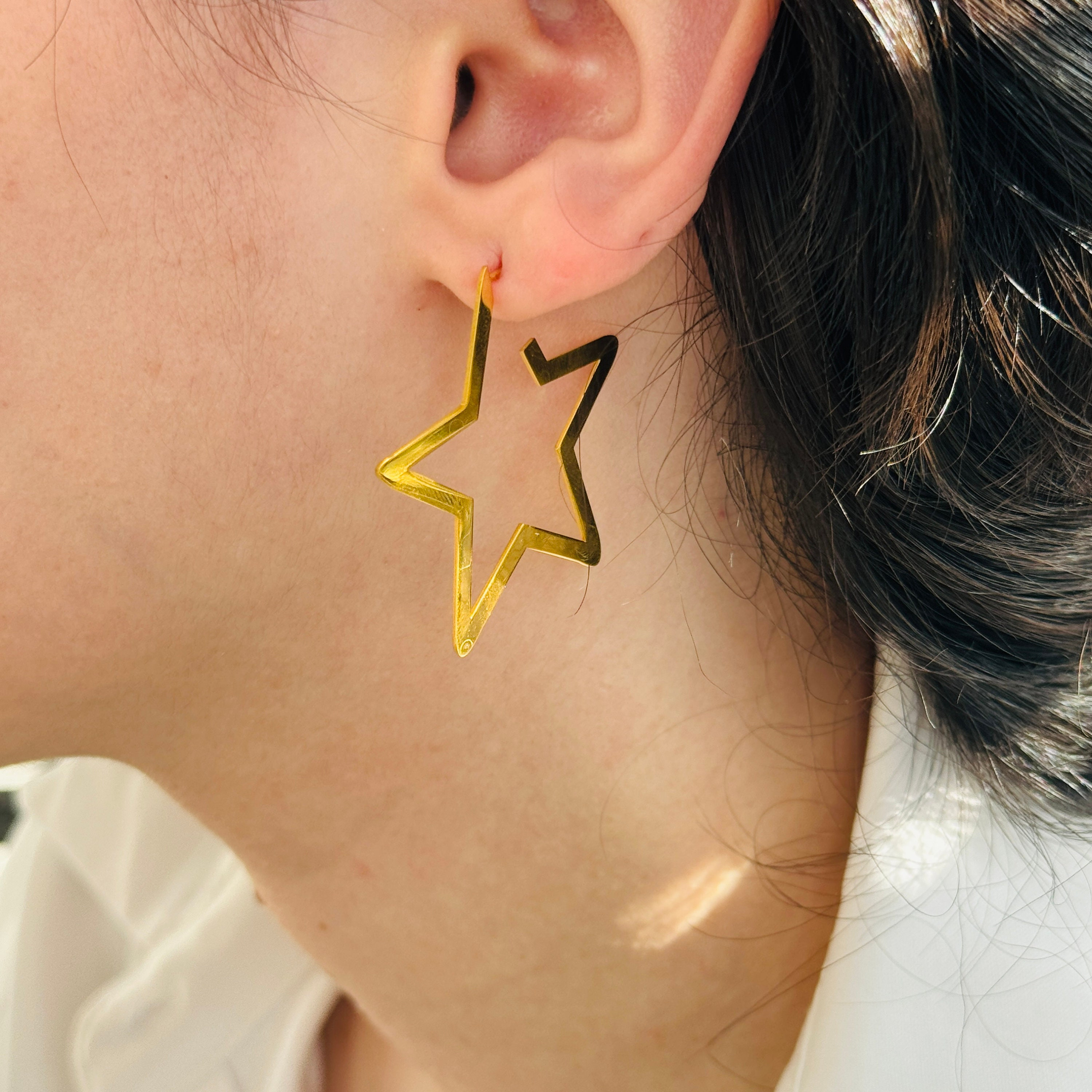 Yellow Star Outline Drop Earrings