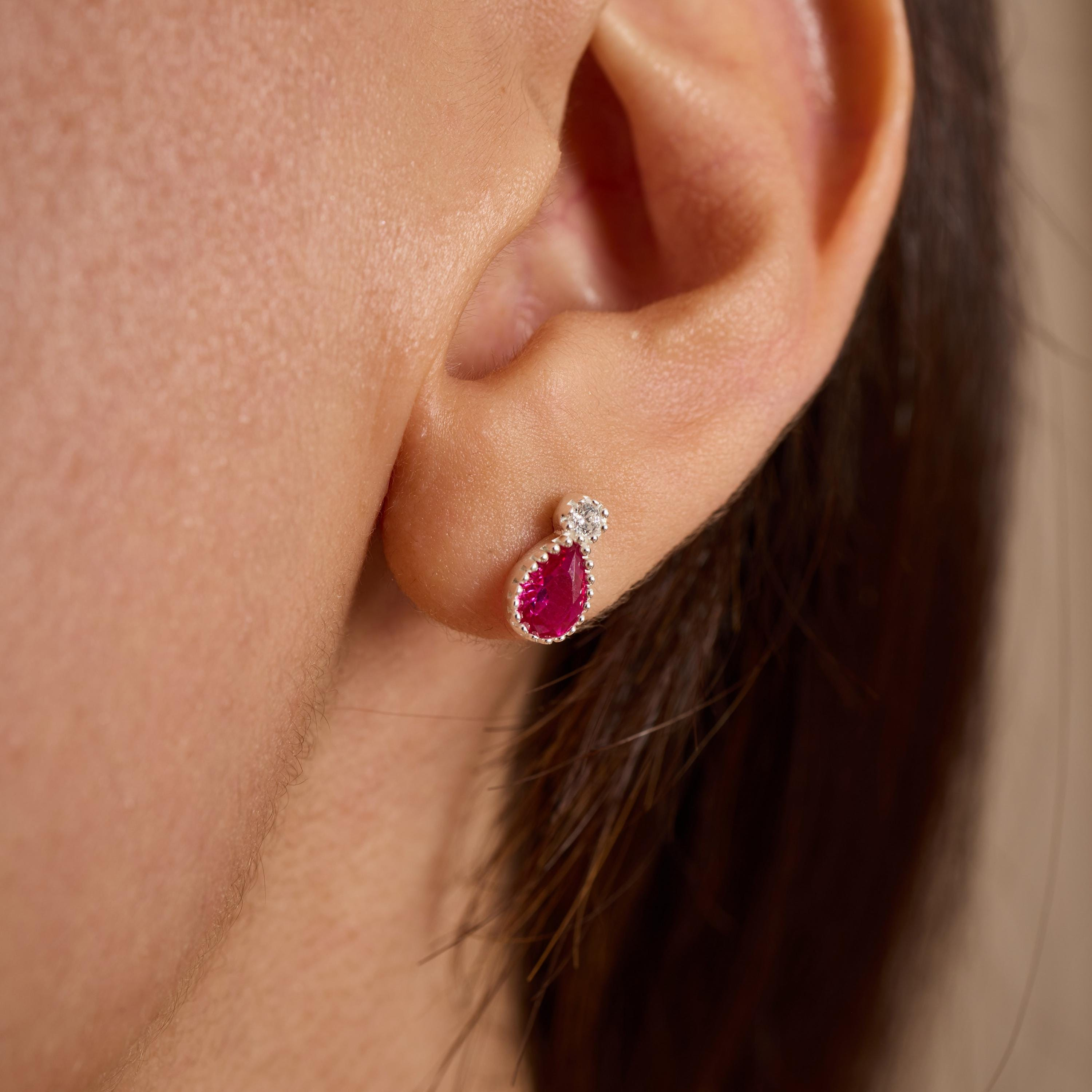 Red Teardrop Crystal Stud Earrings