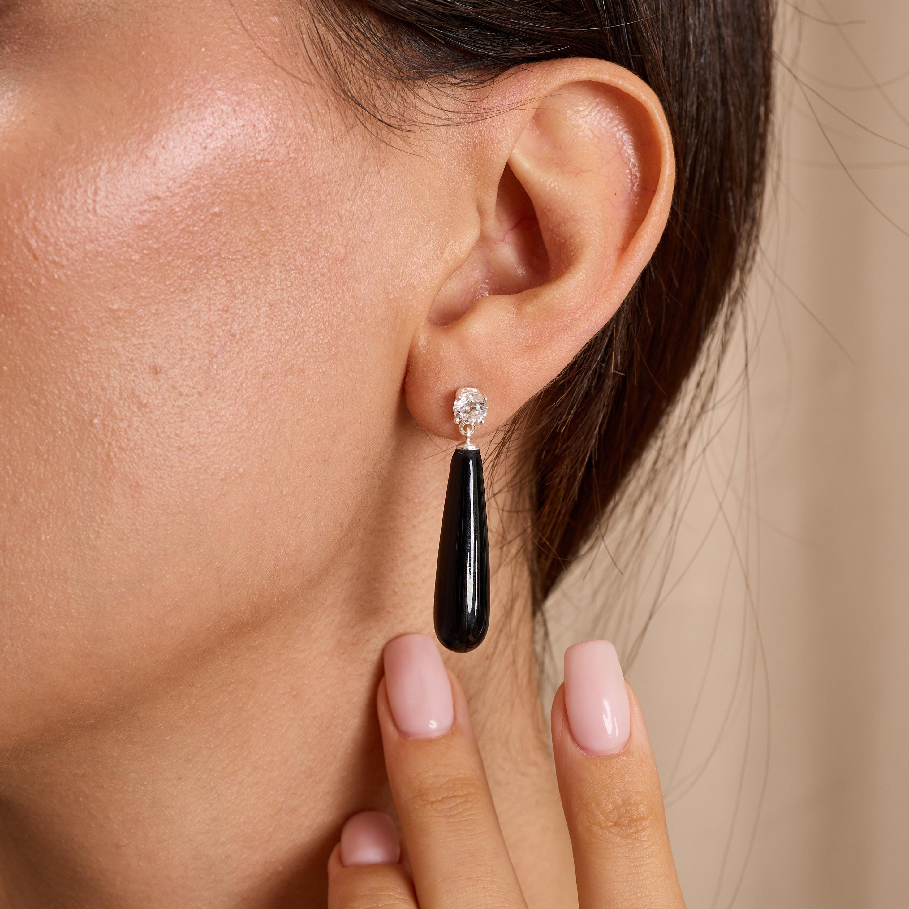 Black Teardrop Crystal Drop Earrings