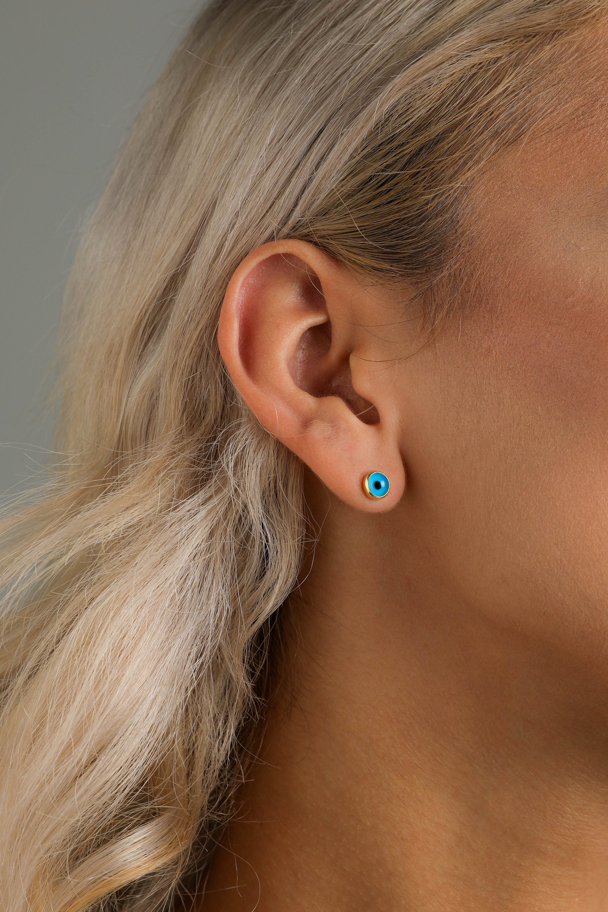 Tiny Blue Round Stud Earrings